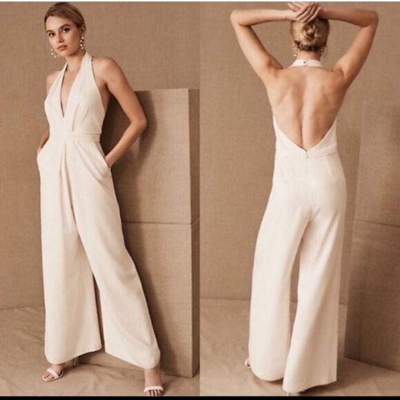 Jill Stuart Mara Halter Jumpsuit Ivory 6 EUC - Picture 2 of 10